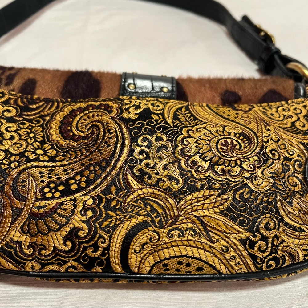 Vintage Nine West Black and Tan Brocade Cheetah Y2K Shoulder Bag - Picture 7 of 17
